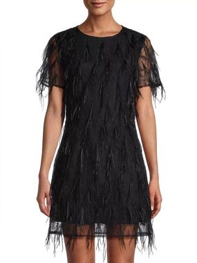 NWT Milly Rana Feather Mini Dress in Black, Size 8